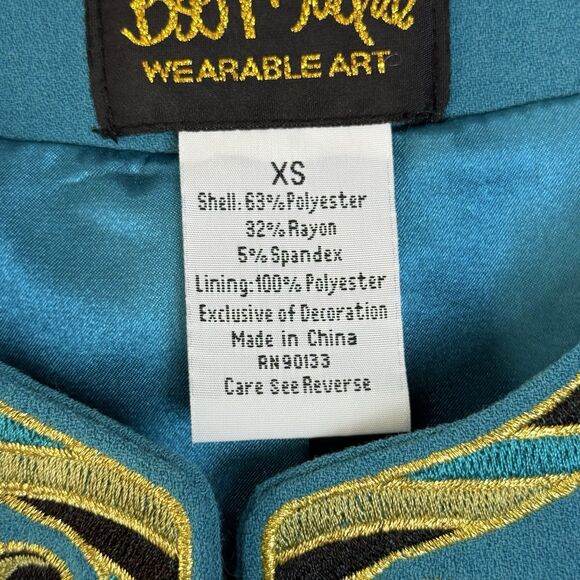 Vintage Bob Mackie Wearable Art Embroidered Fleur De Lis Teal Jacket Blazer XS - Picture 6 of 6
